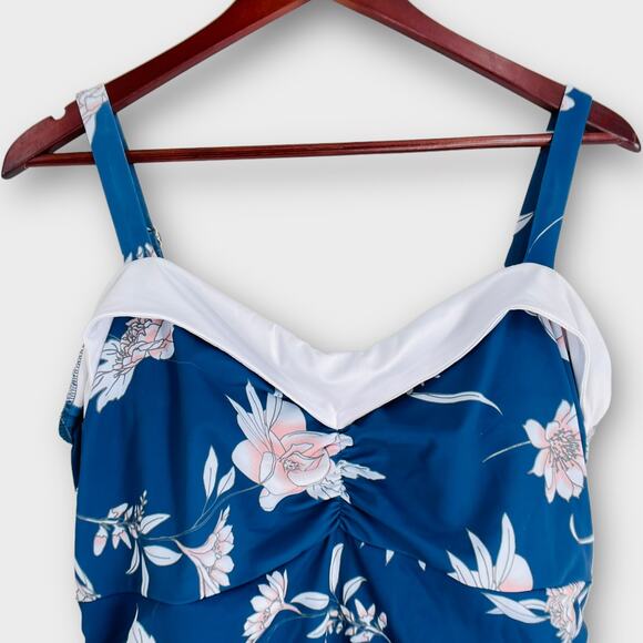 Jessica Rey Swimwear Blue Floral Regina in Pink Petal One Piece Swim Dress XL - Picture 3 of 8